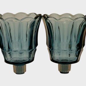 Vtg HOMCO Votive Cups Home Interior Cerulean Blue Glass Panel Design 3.5" tall